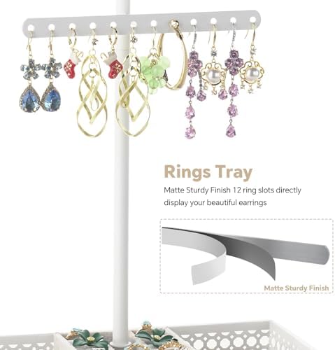 Meangood Jewelry Tree Stand 3in1 Organizer Display Holder Metal White