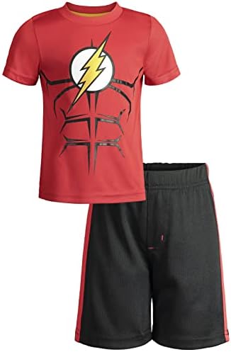 DC Comics Justice League Athletic Pullover T-Shirt and Mesh Shorts for Kids