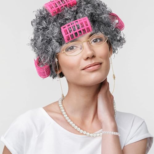 Santoy Old Grandma Wig Costume Set for Women and Girls