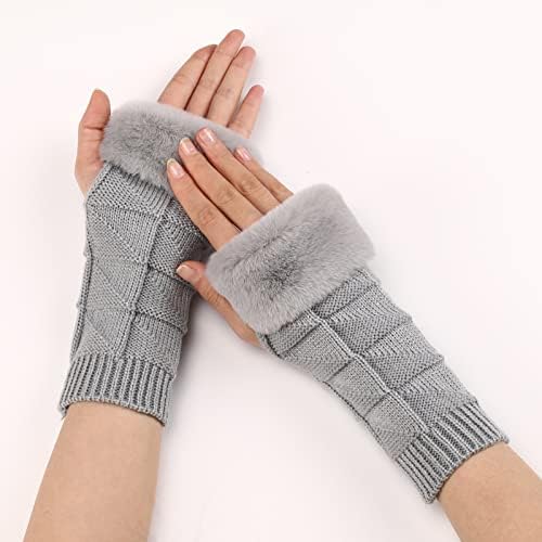 Winter Knit Thermal Long Glove with Furry Cuff for Women