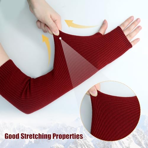 SEYUFN Winter Fingerless Gloves for Women Cashmere Blended Arm Warmers
