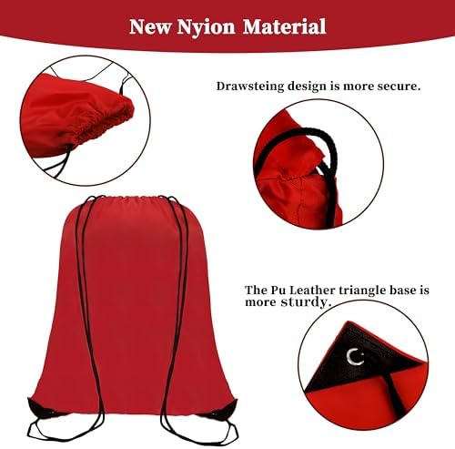 60 Pieces Red Drawstring Sports Backpack Bags for Women Men
