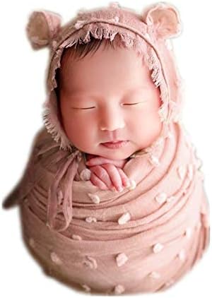 Vemonllas Retro Bear Bonnet Hat Wrap Blanket Baby Photo Props Set