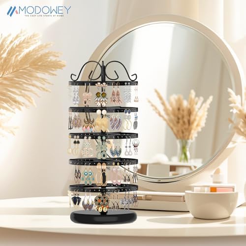 MODOWEY 5 Tiers Rotating Earring Holder Organizer Stand with 220 Holes