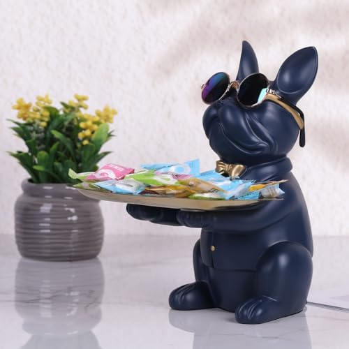 Qianling Modern Decor Resin Navy Blue Bulldog Key Holder Tray