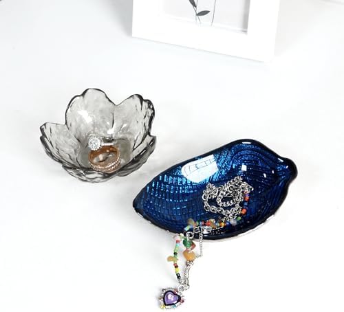 Crystal Black Flower Ring Dish Jewelry Tray Modern Decorative Organizer for Vanity