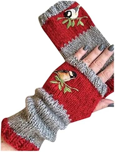 Womens Embroidered Fingerless Gloves with Thumb Hole for Winter Driving and Cosplay