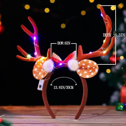 Fdesigner Light Up Reindeer Headband Brown Christmas Accessory