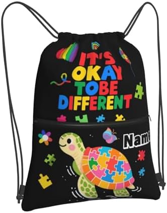 Custom Name Drawstring Backpack with Autism Awareness Pattern