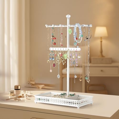 Meangood Jewelry Tree Stand 3in1 Organizer Display Holder Metal White