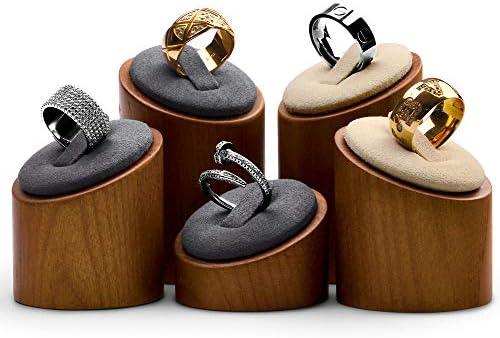 Oirlv Solid Wood 3 Pcs Ring Display Stand Showcase Jewelry Organizer Holder for Rings