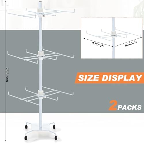 2 Pcs Adjustable Metal Jewelry Display Stand with Hooks 3 Tier White