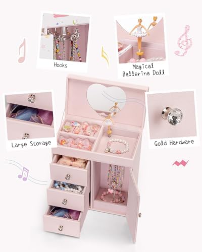 Vlando Musical Jewelry Box for Girls Pink