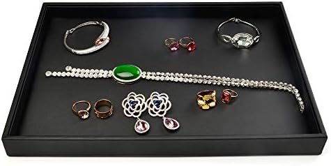 Oirlv Black Leather Jewelry Display Flat Tray Organizer