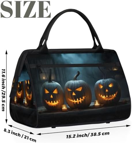 Halloween Pumpkins Candle Gym Bag for Men Women Waterproof Travel Duffel with Trolley Sleeve