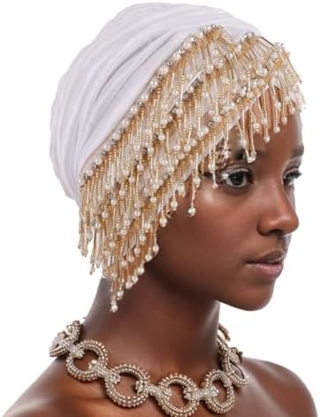 Beaded Rhinestone Turban Hat for Women 2025