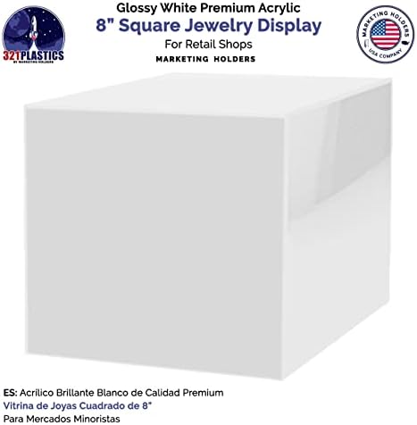 8 Inch White Acrylic Display Box with One Open Side