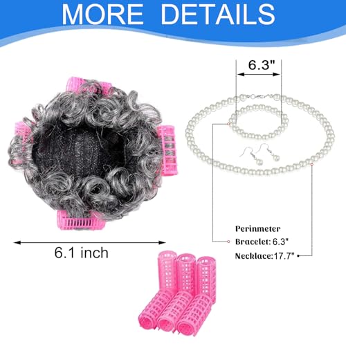 Santoy Old Grandma Wig Costume Set for Women and Girls