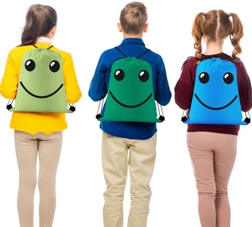 24 Pcs Emoticon Drawstring Backpack for Teens and Kids