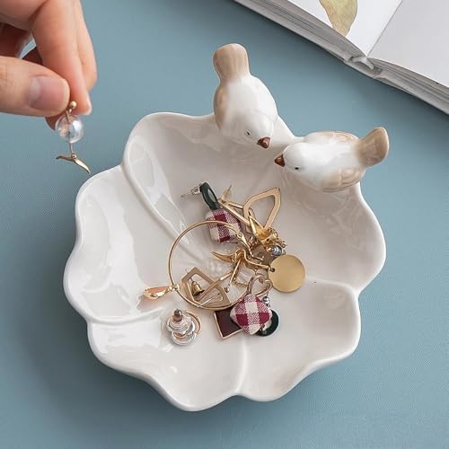 Lotus Ceramic Jewelry Tray Earring Holder Trinket Dish White