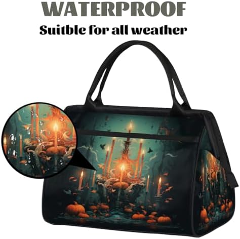 Halloween Pumpkin Candle Print Travel Gym Bag for Women Men