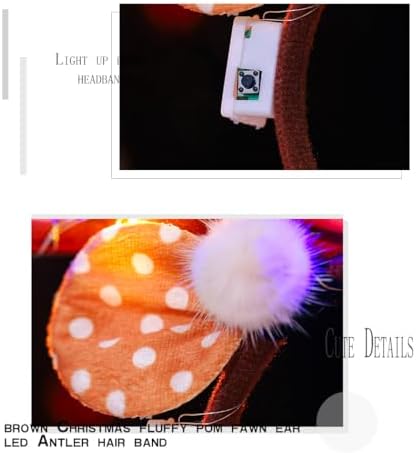 Fdesigner Light Up Reindeer Headband Brown Christmas Accessory