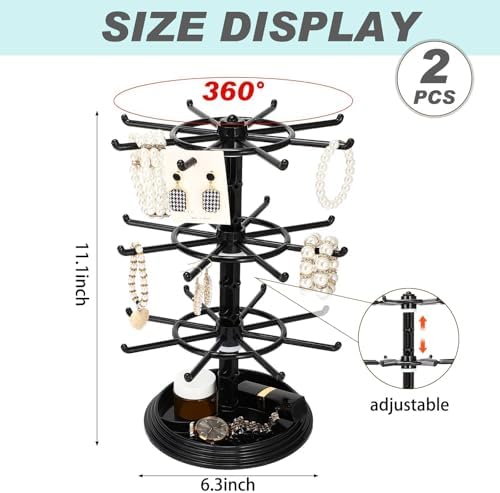 2 Pcs 3 Tier Rotating Jewelry Display Stand Plastic Spinning Rack for Vendors Events
