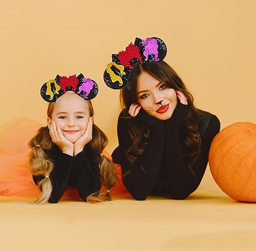 Atvscay Halloween Witch Headband with Mouse Ears