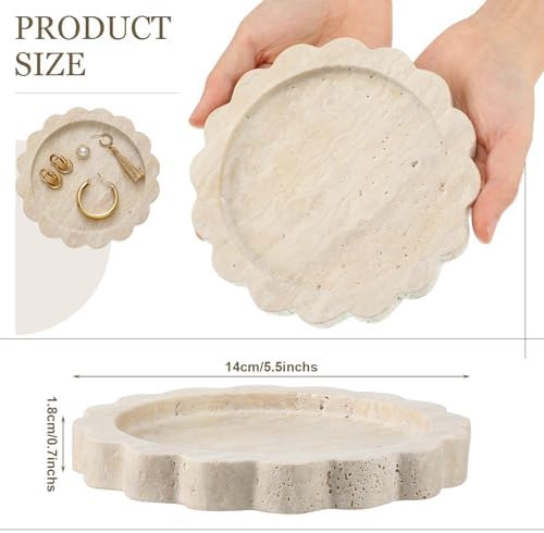 55 Inch Round Travertine Jewelry Tray with Scalloped Edges