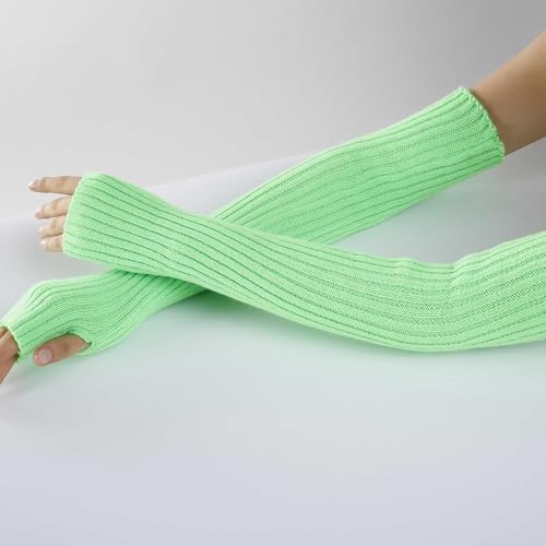 Womens Red Stretchy Knit Fingerless Gloves with Thumb Hole