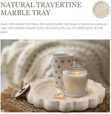 55 Inch Round Travertine Jewelry Tray with Scalloped Edges