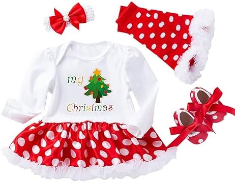 Baby Girl My First Christmas Outfit 4PCS Set