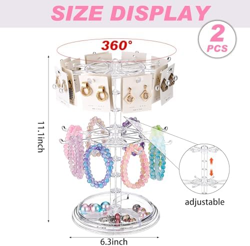 2 Pack Rotating Jewelry Display Stand for Earrings and Bracelets
