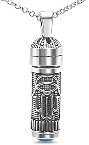 Alef Bet by Paula Sterling Silver Mezuzah Necklace with Turquoise Accent