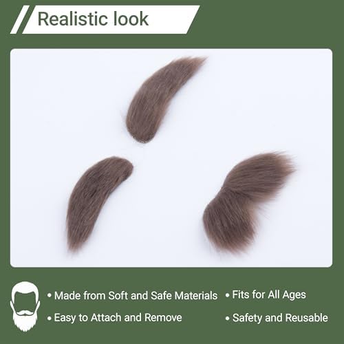 Realistic Fake Mustache and Self Adhesive Eyebrows Set for Adult Costume