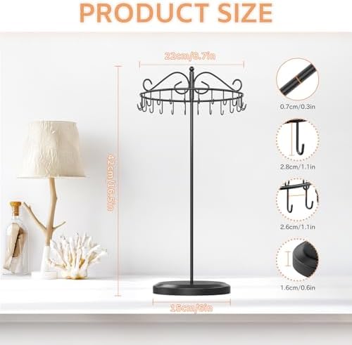 iDavosic Ly Rotating Necklace Holder with 24 Hooks Black