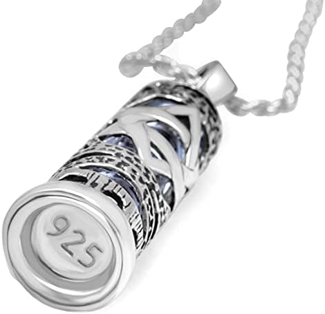 Artist Unknown Mezuzah Pendant Necklace with Star of David and Scroll