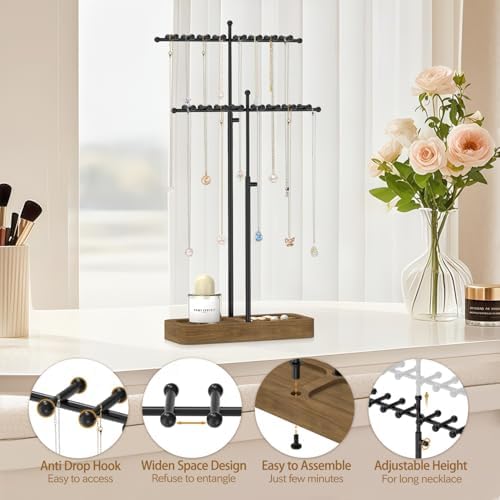 MODOWEY Necklace Holder Organizer Stand with 36 Hooks