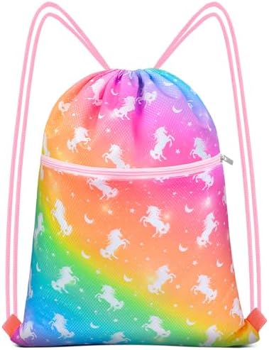 Fiodrimy Drawstring Backpack for Kids Unicorn Print