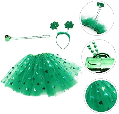 Patricks Day Headband Set with Tutu Skirt and Bead Necklace