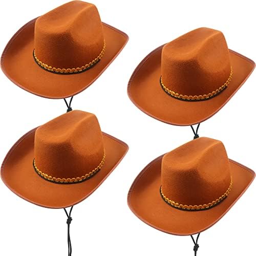 4 Pack Pinch Front Cowboy Hats for Adult Halloween Cosplay Dress Up