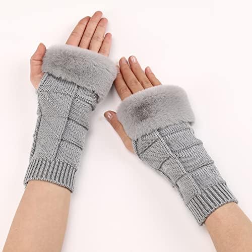 Winter Knit Thermal Long Glove with Furry Cuff for Women