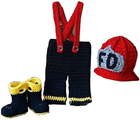 Matissa Newborn Baby Crochet Costume Photo Prop Fireman Hat and Outfit