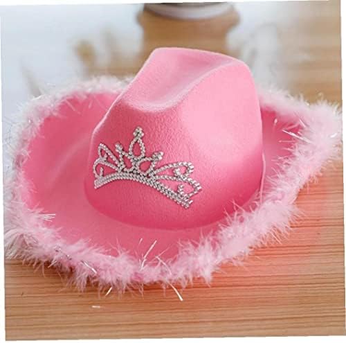 Pink Red Cowboy Hat with Glitter Tiara Crown for Girls