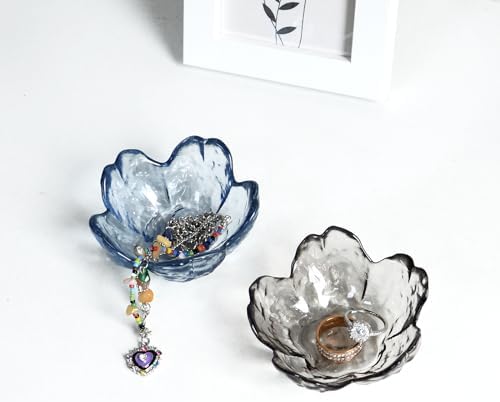 Crystal Black Flower Ring Dish Jewelry Tray Modern Decorative Organizer for Vanity