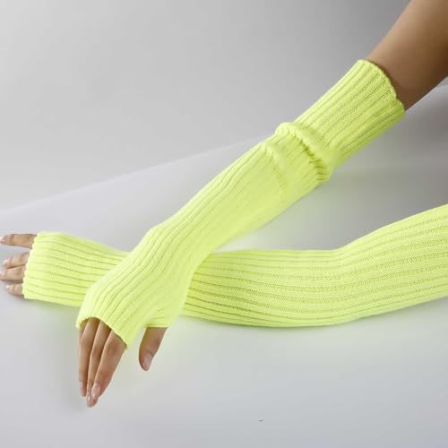 Womens Red Stretchy Knit Fingerless Gloves with Thumb Hole