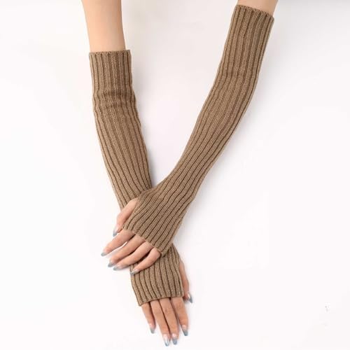 Womens Red Stretchy Knit Fingerless Gloves with Thumb Hole