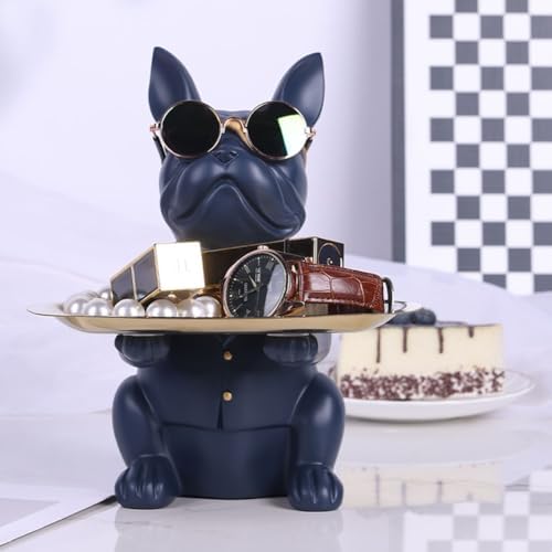 Qianling Modern Decor Resin Navy Blue Bulldog Key Holder Tray