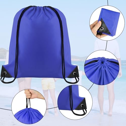 NACHLYNN Royal Blue Drawstring Backpack Bulk 12 Pieces
