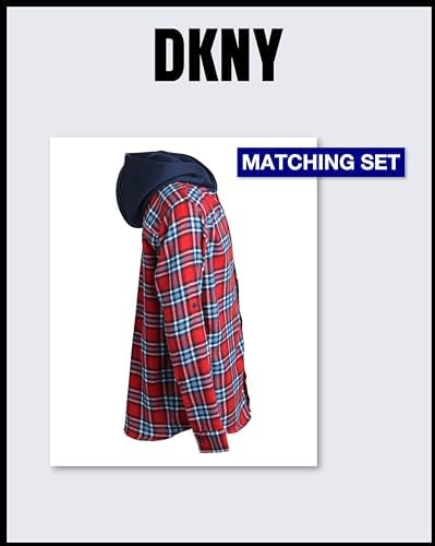 DKNY Boys 2 Piece Woven Button Down Shirt with Hood and Jogger Pants Set